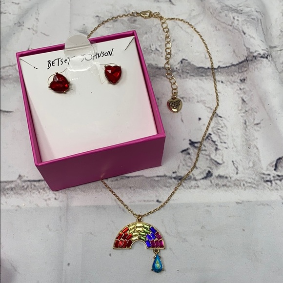 Heart Earring Rainbow Necklace Set 